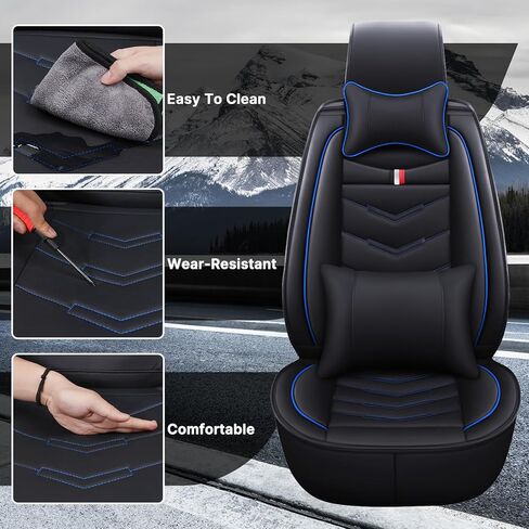 Full Set Seat Cover for Toyota Sienna 2000-2025, Waterproof Durable Premium Leather Car Seat Protector, Comfortable Anti-Slip Stylish Sport Seat Cover(5 Seats Luxury,Black Blue) in Saudi Arabia
