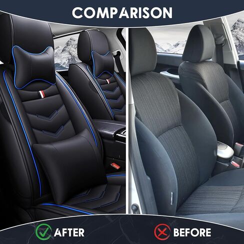Full Set Seat Cover for Toyota Sienna 2000-2025, Waterproof Durable Premium Leather Car Seat Protector, Comfortable Anti-Slip Stylish Sport Seat Cover(5 Seats Luxury,Black Blue) in Saudi Arabia