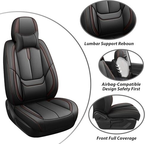 أغطية مقاعد السيارة لسيارة Toyota RAV4 2000-2025، تغطية كاملة، أغطية مقاعد من جلد نابا مع دعم أسفل الظهر، واقي مقاوم للماء ومضاد للخدش طوال الموسم (مجموعة أمامية مع مساند للرأس، أسود-قهوة) in Kuwait