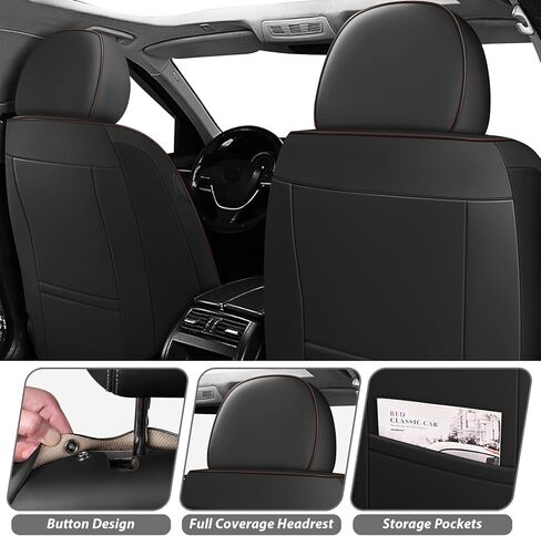 أغطية مقاعد السيارة لسيارة Toyota RAV4 2000-2025، تغطية كاملة، أغطية مقاعد من جلد نابا مع دعم أسفل الظهر، واقي مقاوم للماء ومضاد للخدش طوال الموسم (مجموعة أمامية مع مساند للرأس، أسود-قهوة) in Kuwait