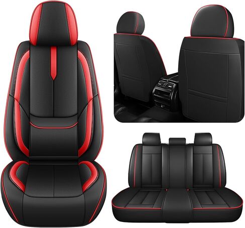 أغطية مقاعد السيارة لسيارة Toyota RAV4 2000-2025، تغطية كاملة، أغطية مقاعد من جلد نابا مع دعم أسفل الظهر، واقي مقاوم للماء ومضاد للخدش طوال الموسم (مجموعة أمامية مع مساند للرأس، أسود-قهوة) in Kuwait