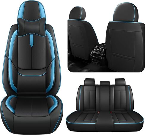 أغطية مقاعد السيارة لسيارة Toyota RAV4 2000-2025، تغطية كاملة، أغطية مقاعد من جلد نابا مع دعم أسفل الظهر، واقي مقاوم للماء ومضاد للخدش طوال الموسم (مجموعة أمامية مع مساند للرأس، أسود-قهوة) in Kuwait