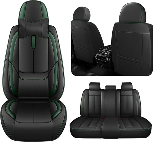 أغطية مقاعد السيارة لسيارة Toyota RAV4 2000-2025، تغطية كاملة، أغطية مقاعد من جلد نابا مع دعم أسفل الظهر، واقي مقاوم للماء ومضاد للخدش طوال الموسم (مجموعة أمامية مع مساند للرأس، أسود-قهوة) in Kuwait