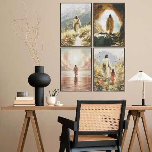 Sitsink Jesus Diamond Art Kits for Adults - Full Drill Jesus Walking on Ocean Beach Christian Diamond Painting, 5D Gem Art Canvas Set Religious Christ Holiday Gifts for Women (4 Sheets) in Saudi Arabia