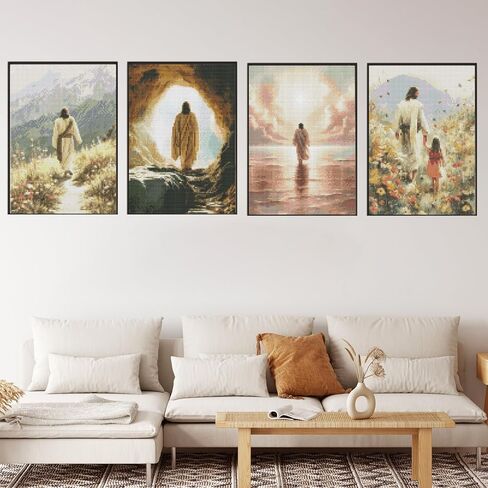 Sitsink Jesus Diamond Art Kits for Adults - Full Drill Jesus Walking on Ocean Beach Christian Diamond Painting, 5D Gem Art Canvas Set Religious Christ Holiday Gifts for Women (4 Sheets) in Saudi Arabia