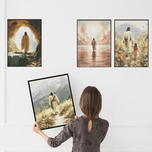 Sitsink Jesus Diamond Art Kits for Adults - Full Drill Jesus Walking on Ocean Beach Christian Diamond Painting, 5D Gem Art Canvas Set Religious Christ Holiday Gifts for Women (4 Sheets) in Saudi Arabia
