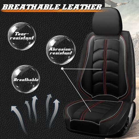 Car Seat Cover 5 Seats for Dodge Charger 2006-2023, Premium Nappa Leather Sport Seat Cover, Waterproof and Durable, Airbag Compatible with Car Seat Protectors (5 Seats Standard,Red Black) in Kuwait