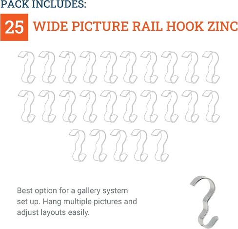 Picture Rail Hooks Silver Finish - 25 Pack - Picture Rail Hangers - Wide Molding Hooks in Saudi Arabia