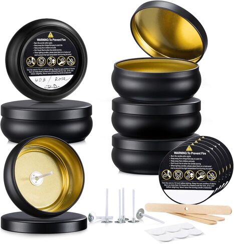 ترقية 6 قطع من علب الشموع ذات العيار الكبير باللون الأسود غير اللامع، أوعية شموع فارغة، تتضمن فتائل مقطوعة مسبقًا، وملصقات فتائل، وملصقات تحذيرية قابلة للكتابة لصنع الشموع بنفسك in Kuwait