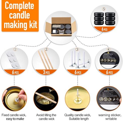 ترقية 6 قطع من علب الشموع ذات العيار الكبير باللون الأسود غير اللامع، أوعية شموع فارغة، تتضمن فتائل مقطوعة مسبقًا، وملصقات فتائل، وملصقات تحذيرية قابلة للكتابة لصنع الشموع بنفسك in Kuwait