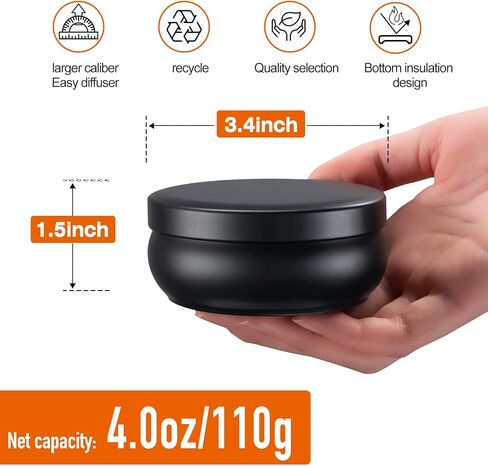 ترقية 6 قطع من علب الشموع ذات العيار الكبير باللون الأسود غير اللامع، أوعية شموع فارغة، تتضمن فتائل مقطوعة مسبقًا، وملصقات فتائل، وملصقات تحذيرية قابلة للكتابة لصنع الشموع بنفسك in Kuwait