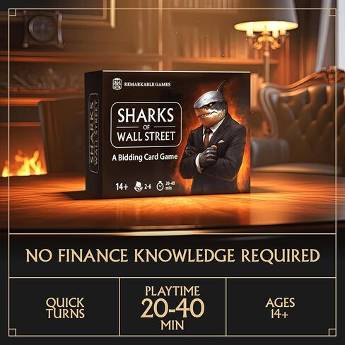 Sharks of Wall Street Auction Core Bidding Card Game – Portable, Quick, Entertaining, Easy To Learn - for Adults and Teens - Party, Travel and Family Game Night - 20-40 Min, Age 14+, 2-6 Players in Saudi Arabia