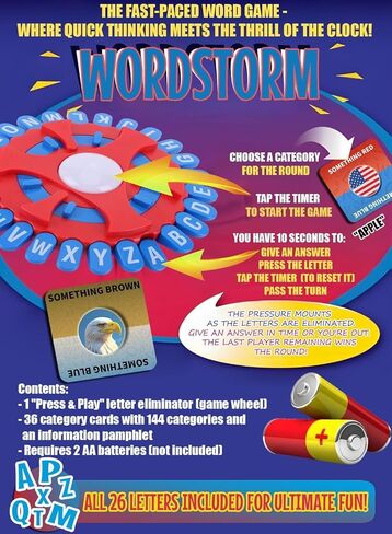 WORDSTORM - لعبة كلمات سريعة الوتيرة مكونة من 26 حرفًا مع مؤقت للعد التنازلي وأضواء حمراء وامضة، تسابق ضد المؤقت لتكون آخر لاعب، ومفاتيح أبجدية كاملة - لعبة تعليمية رائعة لجميع الأعمار in Kuwait