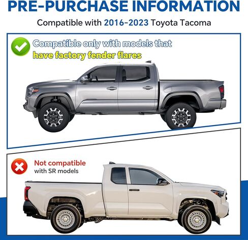 واقيات الطين من الرذاذ لسيارة Toyota Tacoma 2016-2023، واقيات الطين الأمامية والخلفية، PP+TPE متينة، سهلة التركيب مع الأجهزة (مجموعة من 4) in Saudi Arabia