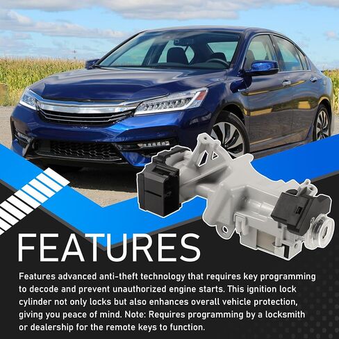 Starter Ignition Lock Cylinder Switch with 2 Remote Keys (Without Chip) Compatible with 2013-2017 Honda Accord 2.0L 2.4L 3.5L Replaces 39730-T2A-A0 in Saudi Arabia