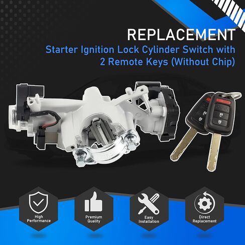 Starter Ignition Lock Cylinder Switch with 2 Remote Keys (Without Chip) Compatible with 2013-2017 Honda Accord 2.0L 2.4L 3.5L Replaces 39730-T2A-A0 in Saudi Arabia