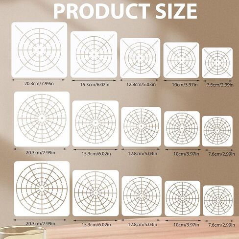 Mandala Dot Painting Stencils – 15pcs Reusable Templates (8/12/16 Segment, 3–8 Inches) for Rock Wood Canvas DIY Art & Crafts in Saudi Arabia