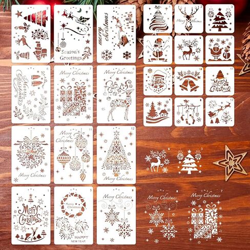 24 Pcs Christmas Stencils, 10 inch and 5 inch Planner Reusable Stencils for Painting on Wood, Wall & Floor Decor, Scrapbooking, Drawing, Crafts, DIY Rock Painting and face in Saudi Arabia