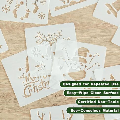 24 Pcs Christmas Stencils, 10 inch and 5 inch Planner Reusable Stencils for Painting on Wood, Wall & Floor Decor, Scrapbooking, Drawing, Crafts, DIY Rock Painting and face in Saudi Arabia