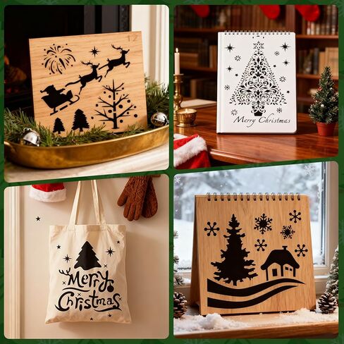 24 Pcs Christmas Stencils, 10 inch and 5 inch Planner Reusable Stencils for Painting on Wood, Wall & Floor Decor, Scrapbooking, Drawing, Crafts, DIY Rock Painting and face in Saudi Arabia