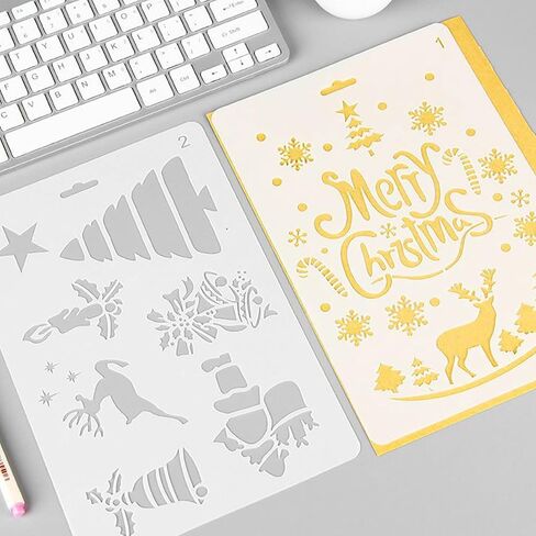 24 Pcs Christmas Stencils, 10 inch and 5 inch Planner Reusable Stencils for Painting on Wood, Wall & Floor Decor, Scrapbooking, Drawing, Crafts, DIY Rock Painting and face in Saudi Arabia