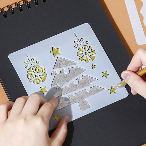 24 Pcs Christmas Stencils, 10 inch and 5 inch Planner Reusable Stencils for Painting on Wood, Wall & Floor Decor, Scrapbooking, Drawing, Crafts, DIY Rock Painting and face in Saudi Arabia