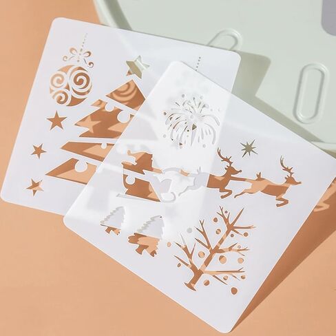 24 Pcs Christmas Stencils, 10 inch and 5 inch Planner Reusable Stencils for Painting on Wood, Wall & Floor Decor, Scrapbooking, Drawing, Crafts, DIY Rock Painting and face in Saudi Arabia