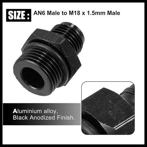 Black 6AN Male to M18 x 1.5mm Male Metric Thread Fitting Adapter Flare Union Coupler Fuel Oil Line Hose End Aluminum Alloy Fitting Adapter for Car Durable Material in Saudi Arabia