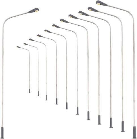12pcs HO Scale Model Railway Warm White LED Street Lamps Single Head 14cm Metal Light Posts with Resistors for 3V DC AC Power Compatible with 12-16V Model Train Layout Accessories in Saudi Arabia