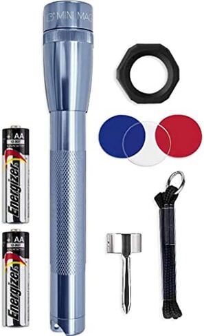 MagLite Mini MAG 2 AA LED Flashlight – 127 Lumens Compact Flashlight with Adjustable Beam, High/Low Modes, IPX4 Water-Resistant, Shock-Resistant Design, Alkaline Batteries Included (Combo Pack, Blue) in Saudi Arabia