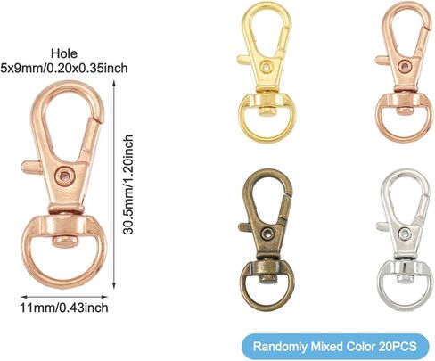 20pcs Lobster Claw Clasp Swivel Clasps for Keychain Clip Hooks Metal Push Gate Snap Hook for Purse Making Keychain Belt Strap,Mixed Color, 30.5x11x6mm in Saudi Arabia
