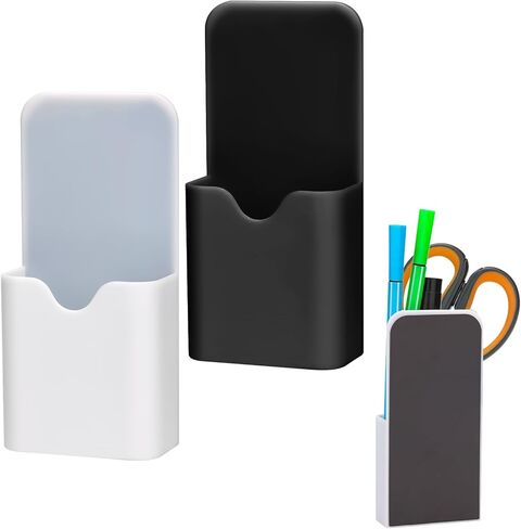 2pcs Magnetic Pen Marker Holders - S Size Pen Organizer for Whiteboard, Locker, Home Office (White, Black) in Saudi Arabia
