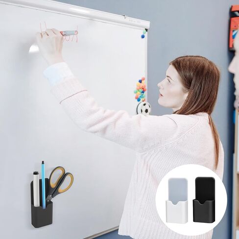 2pcs Magnetic Pen Marker Holders - S Size Pen Organizer for Whiteboard, Locker, Home Office (White, Black) in Saudi Arabia