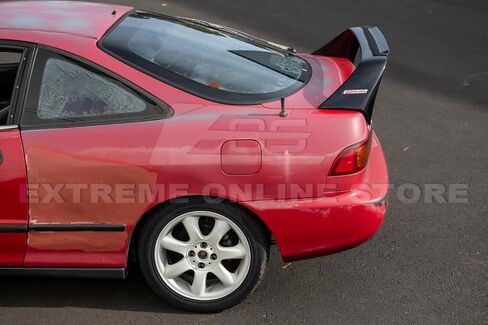 Replacement for 1994-2001 Acura Integra DC2 | Mugen Gen 1 Style ABS Plastic - Painted Glossy Black Rear Trunk Lid Wing Spoiler with Mugen Red Emblem Pair in Saudi Arabia