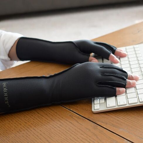 Isotoner Therapeutic Compression Fingerless Gloves, Large, Camel Tan in Kuwait