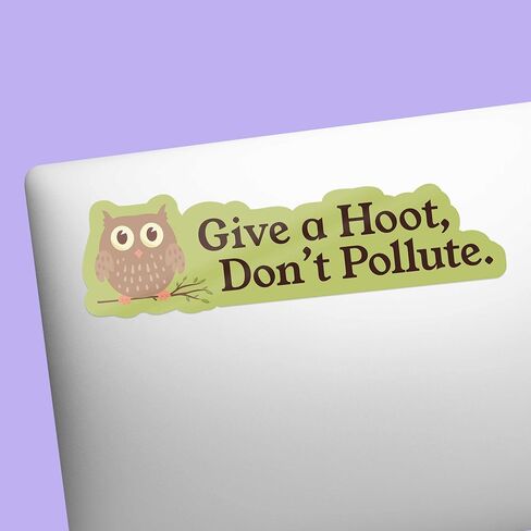 Give a Hoot Don't Pollute Nature Sticker - Cute 70s Owl Environment Quote Decals for Hydroflask, Laptop - Birding Camping, & Hiking Bumper Stickers in Saudi Arabia
