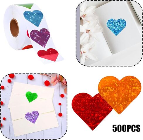 500 Per Roll Glitter Red Heart Stickers Heart Decorative for Letter, Gift Love Decorations for Valentine's Day, Wedding, Anniversaries(1.5in,Multicolour) in Saudi Arabia