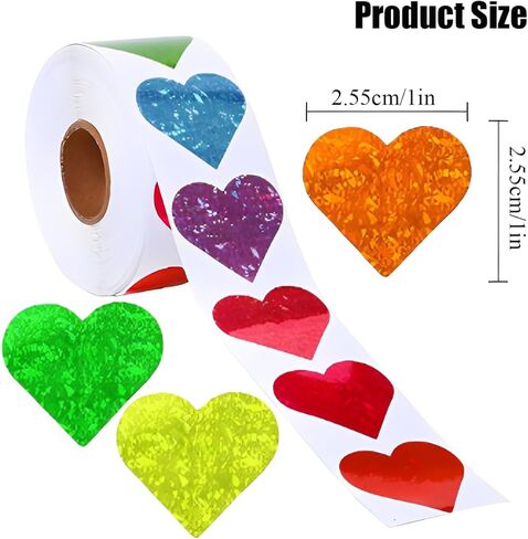 500 Per Roll Glitter Red Heart Stickers Heart Decorative for Letter, Gift Love Decorations for Valentine's Day, Wedding, Anniversaries(1.5in,Multicolour) in Saudi Arabia