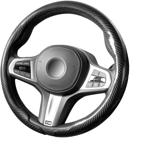 Universal Car Steering Wheel Cover 14.5-15 Inch, Black Leather Steering Wheel Covers for Men, Comfortable Anti-Slip Steering Wheel Accessories, Durable Car Wheel Cover (Black Carbon Fiber) in Saudi Arabia