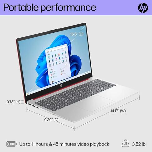 كمبيوتر محمول HP 15.6 بوصة عالي الدقة، معالج Intel Pentium N200 رباعي النواة، ذاكرة الوصول العشوائي 16 جيجابايت 128 جيجابايت SSD، Wi-Fi 6، بلوتوث 5.3، HDMI، كاميرا ويب، سنة واحدة Microsoft Office 365، Windows 11 Home في وضع S، أحمر قرمزي in Kuwait