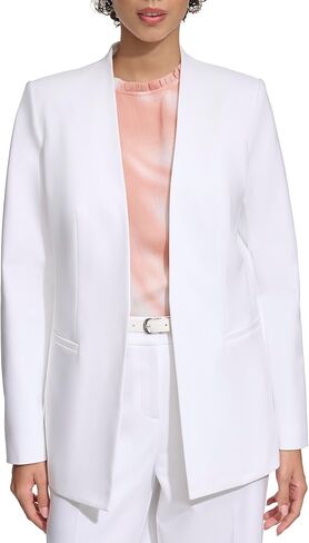 Calvin Klein Women's Stand Up Collar Open Front Structured Long Sleeve Jacket in Kuwait