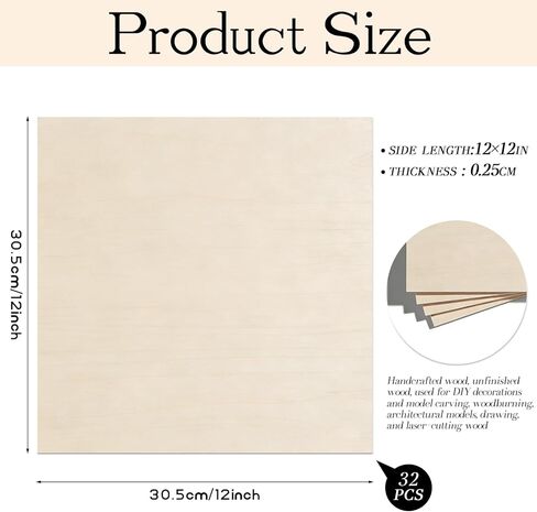 32 Pcs Basswood Sheets 12"x12"x1/8" Balsa Wood Sheet Thin Plywood Engraving Blanks Board Unfinished Wood Boards for Laser Cutting Engraving Burning Crafts in Saudi Arabia