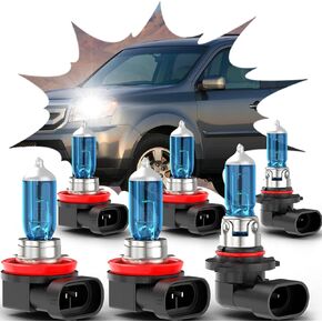 Fit for Honda Pilot 2006 2007 2008 2009 2010 2011 2012 2013 2014 2015 2016 2017 2018, 9005 H11 High Low Beam Halogen Headlight Bulbs & H11/H16 Fog Light Bulbs, Ultra - High Performance, Pack of 6 in Kuwait