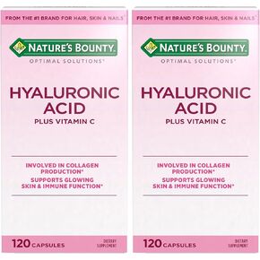Nature's Bounty Optimal Solutions Hyaluronic Acid, Supports Glowing Skin and Immune function, with Vitamin C, 120 Capsules in Kuwait
