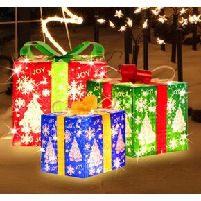 [Extra Large 9.5"-8"-6.5"] 3 Pack 70 LED Lighted Gift Boxes Christmas Decorations9.5+8"+6.5" 70LED Three Lighted Gift Boxes, Warm Light, 6+1 Flash, 5V in Kuwait