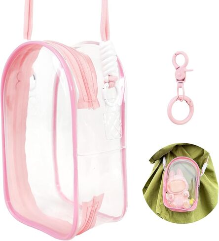 PVC Protective Case for Lububu 17cm Plush Doll, Blind Box Doll Display Case for Lafufu, Clear Hanging Storage Bag Keychain, Doll Clear Bag Carrying Bag for Figures (Pink) in Saudi Arabia