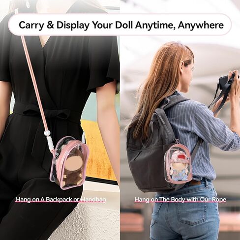 PVC Protective Case for Lububu 17cm Plush Doll, Blind Box Doll Display Case for Lafufu, Clear Hanging Storage Bag Keychain, Doll Clear Bag Carrying Bag for Figures (Pink) in Saudi Arabia