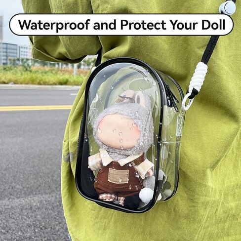 PVC Protective Case for Lububu 17cm Plush Doll, Blind Box Doll Display Case for Lafufu, Clear Hanging Storage Bag Keychain, Doll Clear Bag Carrying Bag for Figures (Pink) in Saudi Arabia