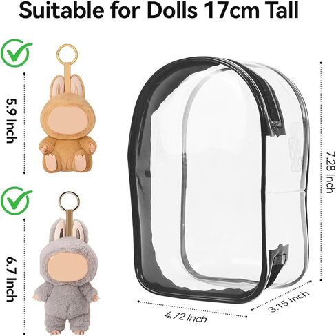 PVC Protective Case for Lububu 17cm Plush Doll, Blind Box Doll Display Case for Lafufu, Clear Hanging Storage Bag Keychain, Doll Clear Bag Carrying Bag for Figures (Pink) in Saudi Arabia
