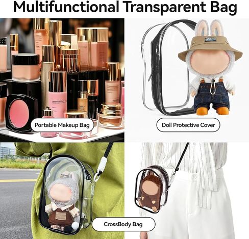 PVC Protective Case for Lububu 17cm Plush Doll, Blind Box Doll Display Case for Lafufu, Clear Hanging Storage Bag Keychain, Doll Clear Bag Carrying Bag for Figures (Pink) in Saudi Arabia